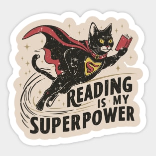 Reading is my Superpower | Cat | Book | Superhero Sticker